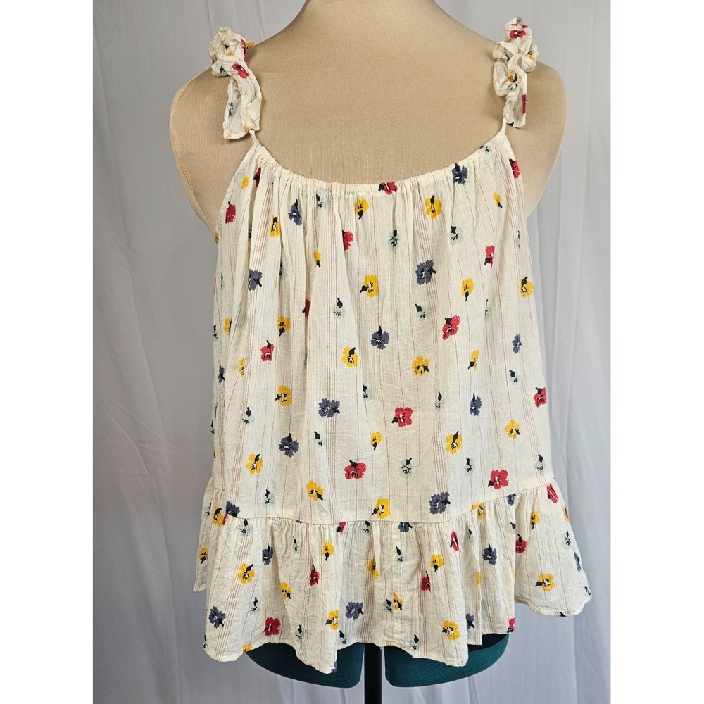 Madewell Peplum Tank Top  Size 10 Cream Floral Sleeveless Boho Summer Cotton